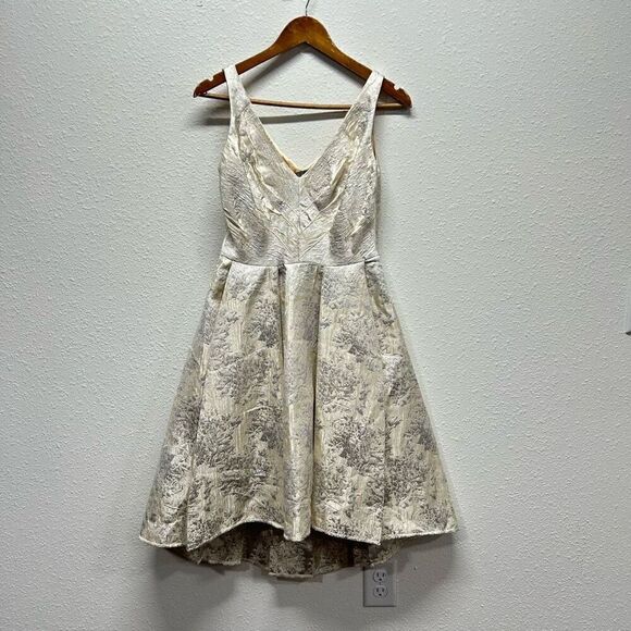 Eva Franco Ivory Embroidered Sleeveless Metallic Cocktail Dress Women's Size 2 - Picture 1 of 16